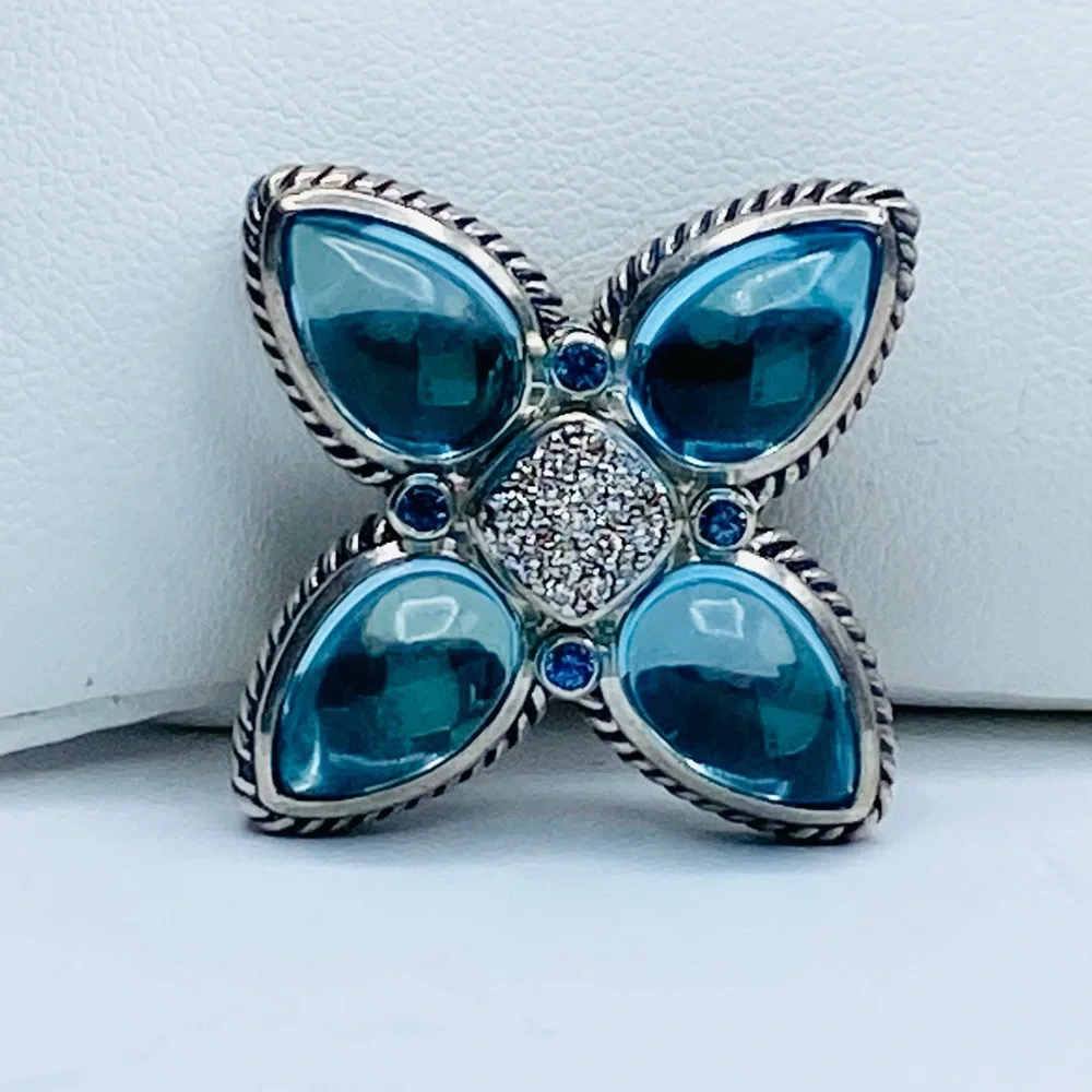 David Yurman Renaissance Blue Topaz Diamond Teardr - Picture 4 of 11